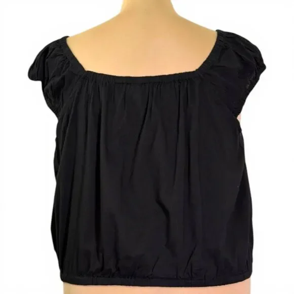 OLD NAVY Black Cap-Sleeve Cropped Pintucked Poet Blouse, NWOT! Size 3X - Picture 4 of 6